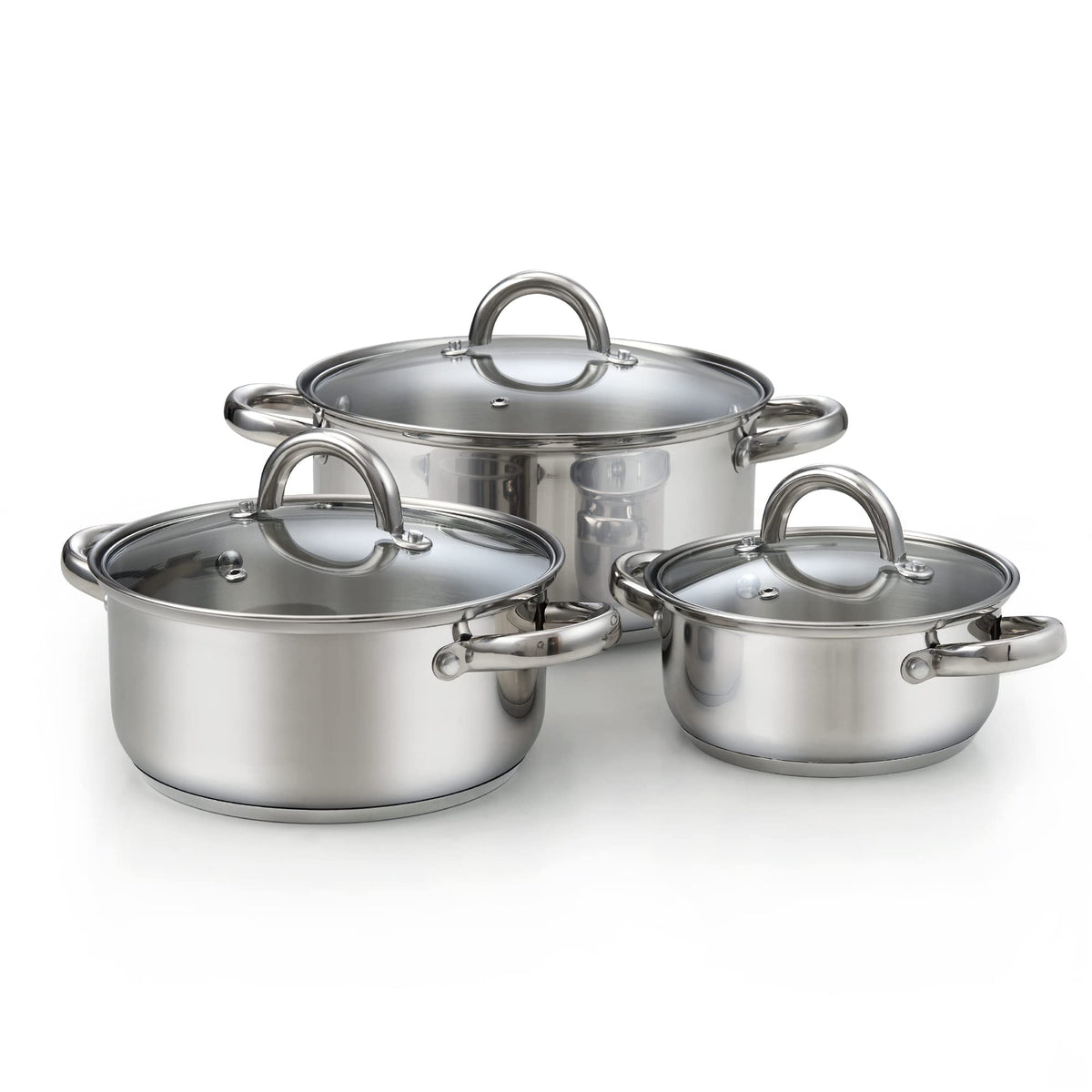 Cook N Home Sauce Pot Stainless Steel Stockpot with Glass Lid, Basic Saucier Casserole Pan Set, 6 Piece Set