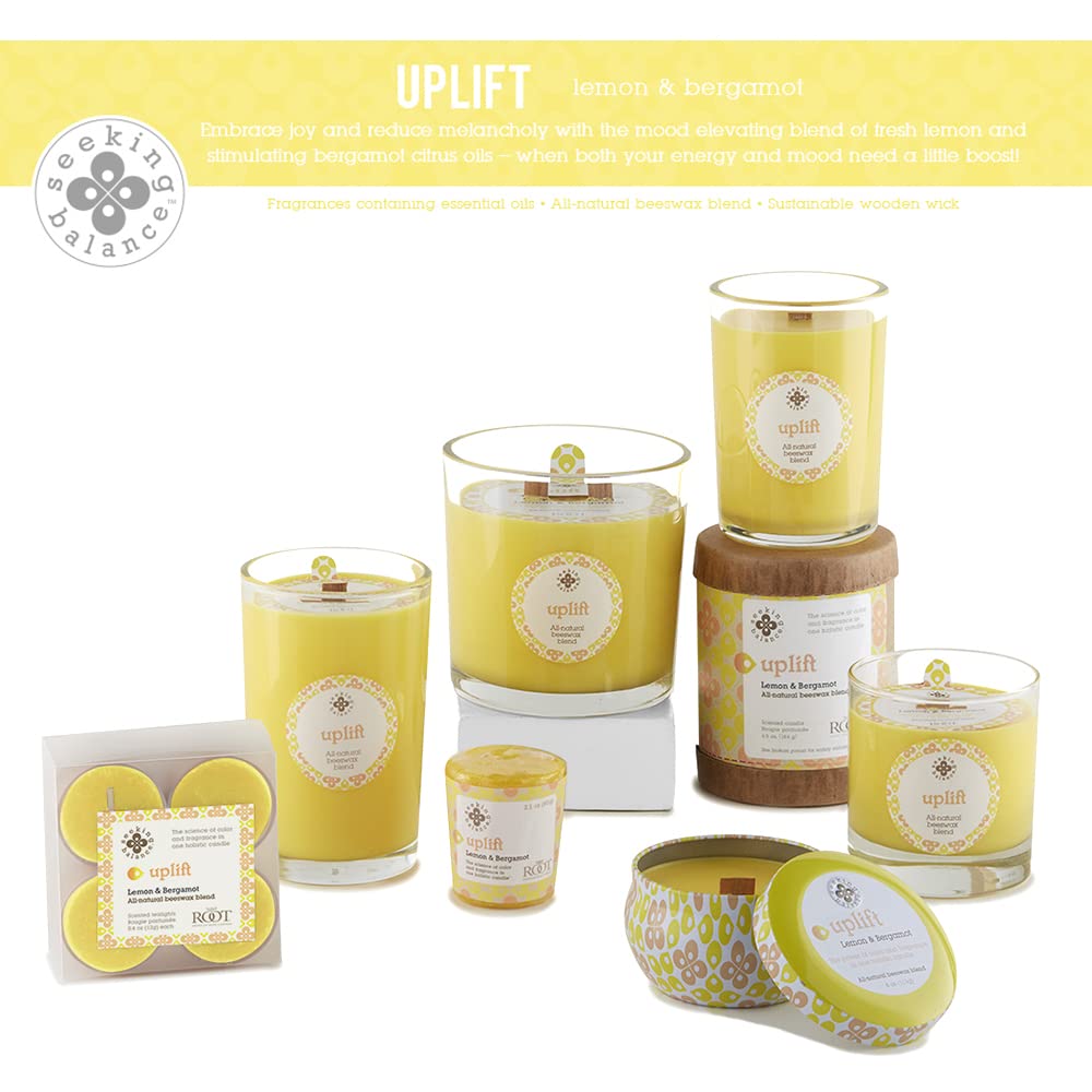 Root Candles Seeking Balance Wood Wick Spa Candle Aromatherapy Candles, 12-Ounce, Uplift: Lemon & Bergamot
