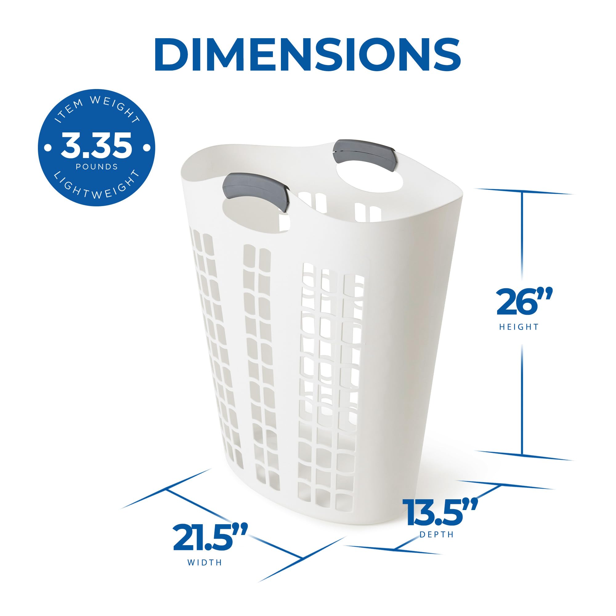 Gracious Living Easy Carry Flex Hamper, Large 87.5 Liter Lightweight Plastic Ventilated Laundry Basket Clothes Bin With Handles,