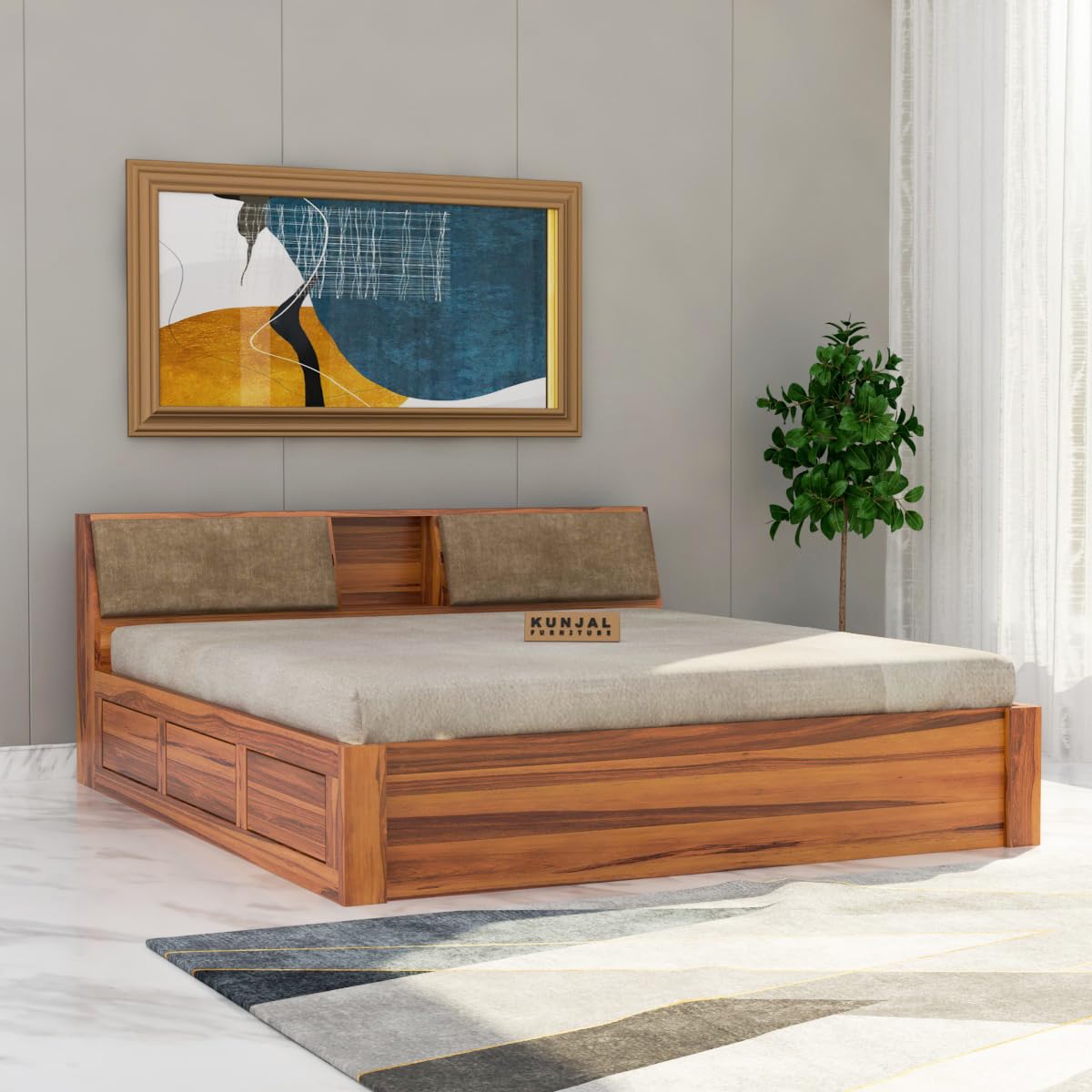 Kunjal Furniture Solid Sheesham Wood Bed With Headboard & Box Storage  Handcrafted Wooden Bed For Bedroom  Ideal For Home (Arb