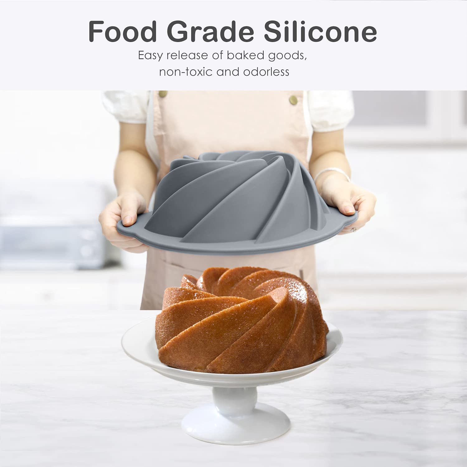 Chicrinum Silicone Bunte Cake Pan  Non-Stick 10-Inch Food Grade Silicone Cake Mold  Silicone Baking Pan with Metal Reinforced Frame More Strength