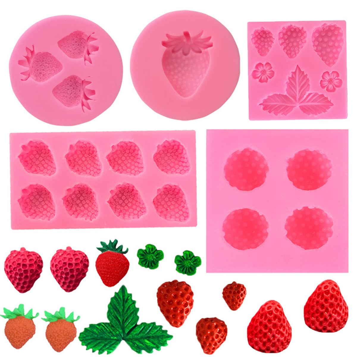 5PCS Strawberry Silicone Molds for Baking Fruit Shaped Chocolate Molds
