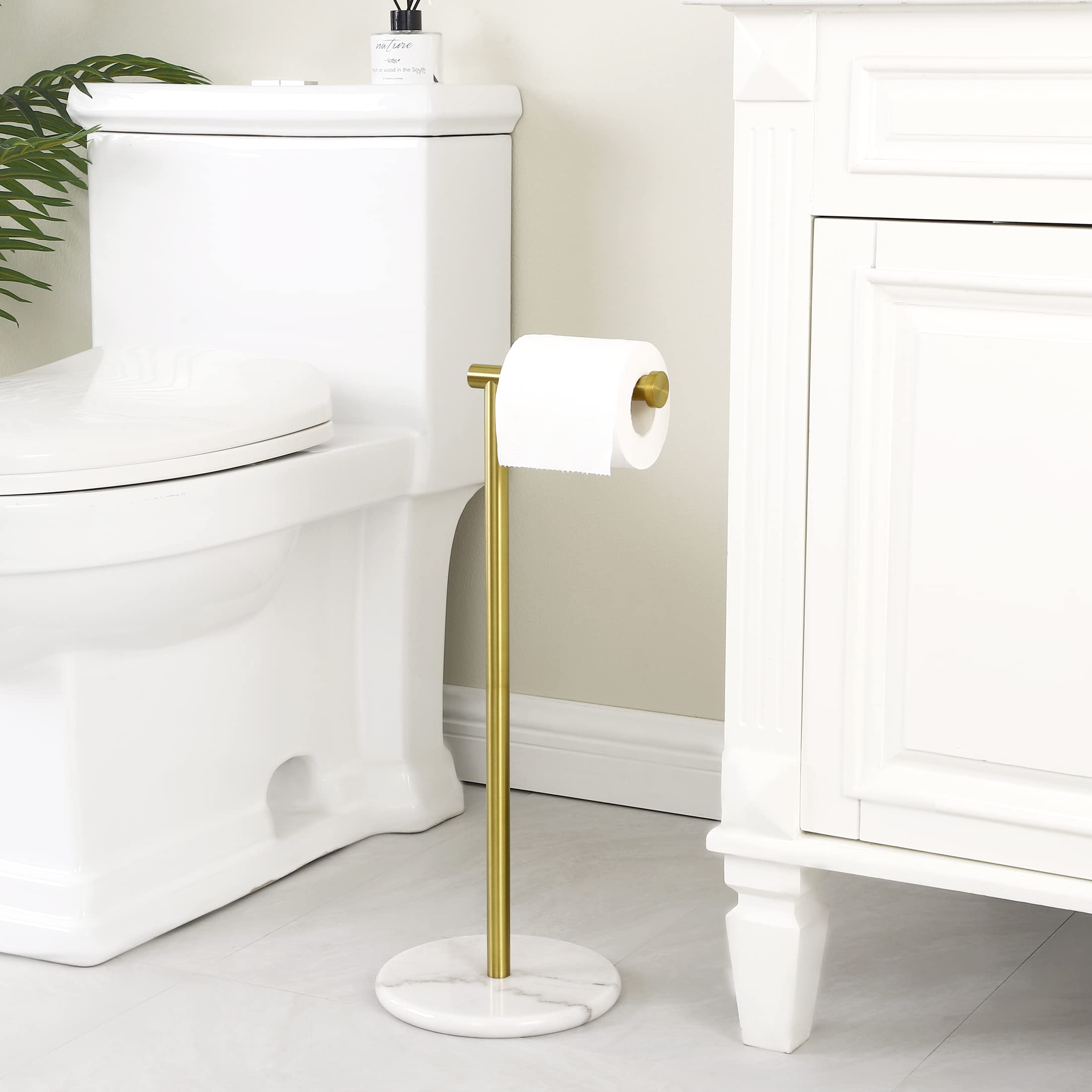 Kes Gold Toilet Paper Holder Stand Tissue Roll Holder With Modern Marble Base, Sus304 Stainless Steel Brushed Gold Finish Bph284