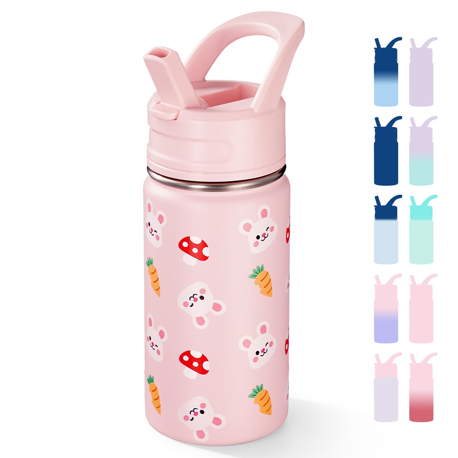 Fijinhom 12oz Water Bottle for School, Bottles with Straws, Stainless Steel Vacuum Insulated Water Bottle, Leak-Proof, BPA-Free,