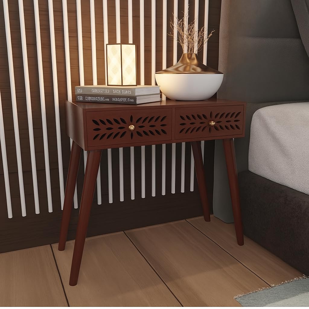 Ereteken Art 2 Drawer End Table For Bedroom, Small Side Table With 2 Drawers, Night Stand, End Table With Wooden Legs For Bedroo