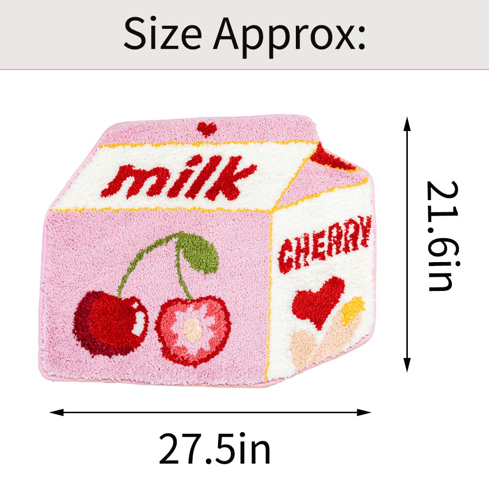 Fruit Cherry Bath Mat For Bathroom Cute Pink Bathroom Mats Non Slip Fruit Bath Mat Milk Cartoon Plush Shower Rug Absorbent Decor