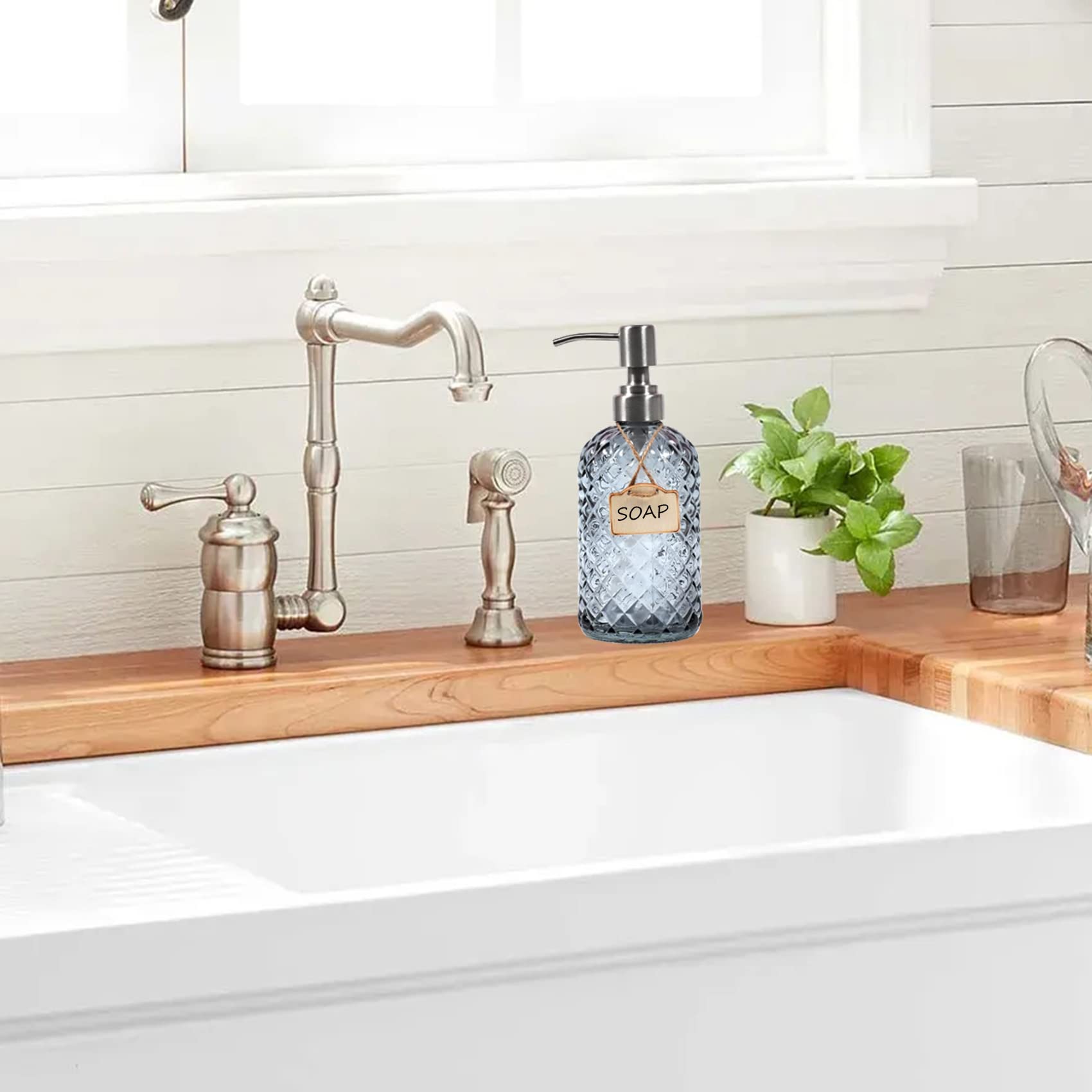 Bathroom & Kitchen Glass Hand And Dish Soap Dispenser With 304 Rustproof Stainless Steel Pump (Grey-2Pack)