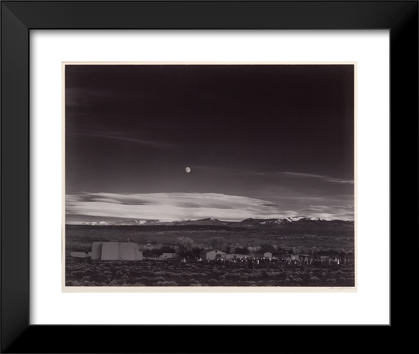 Artdirect Ansel Adams 23X20 Black Modern Framed Art Print Titled Moonrise, Hernandez, New Mexico