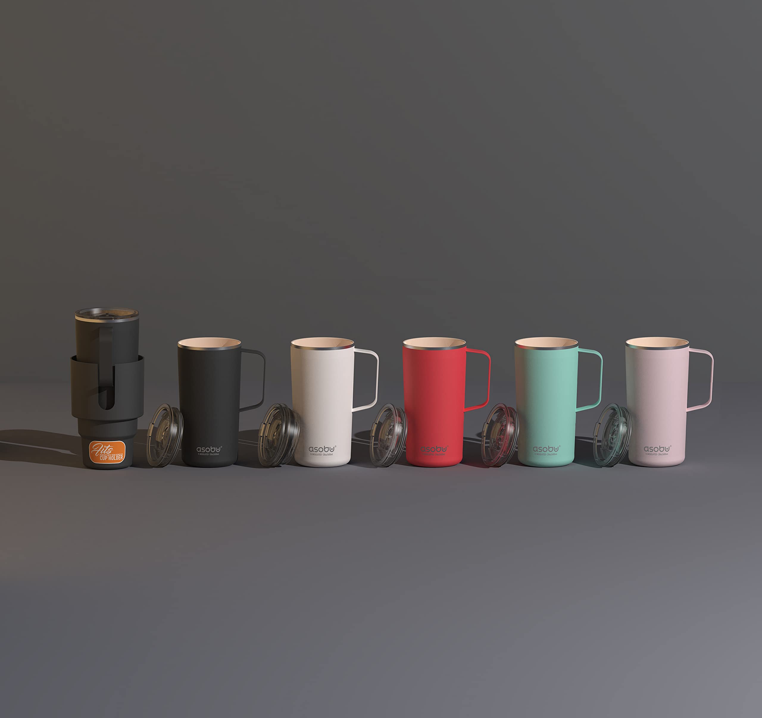 Asobu Tower Mug Ceramic Inner Coated Insulated Stainless Steel Cup For Pure Tasting Coffee With Easy Hold Handle And Tritan Lid