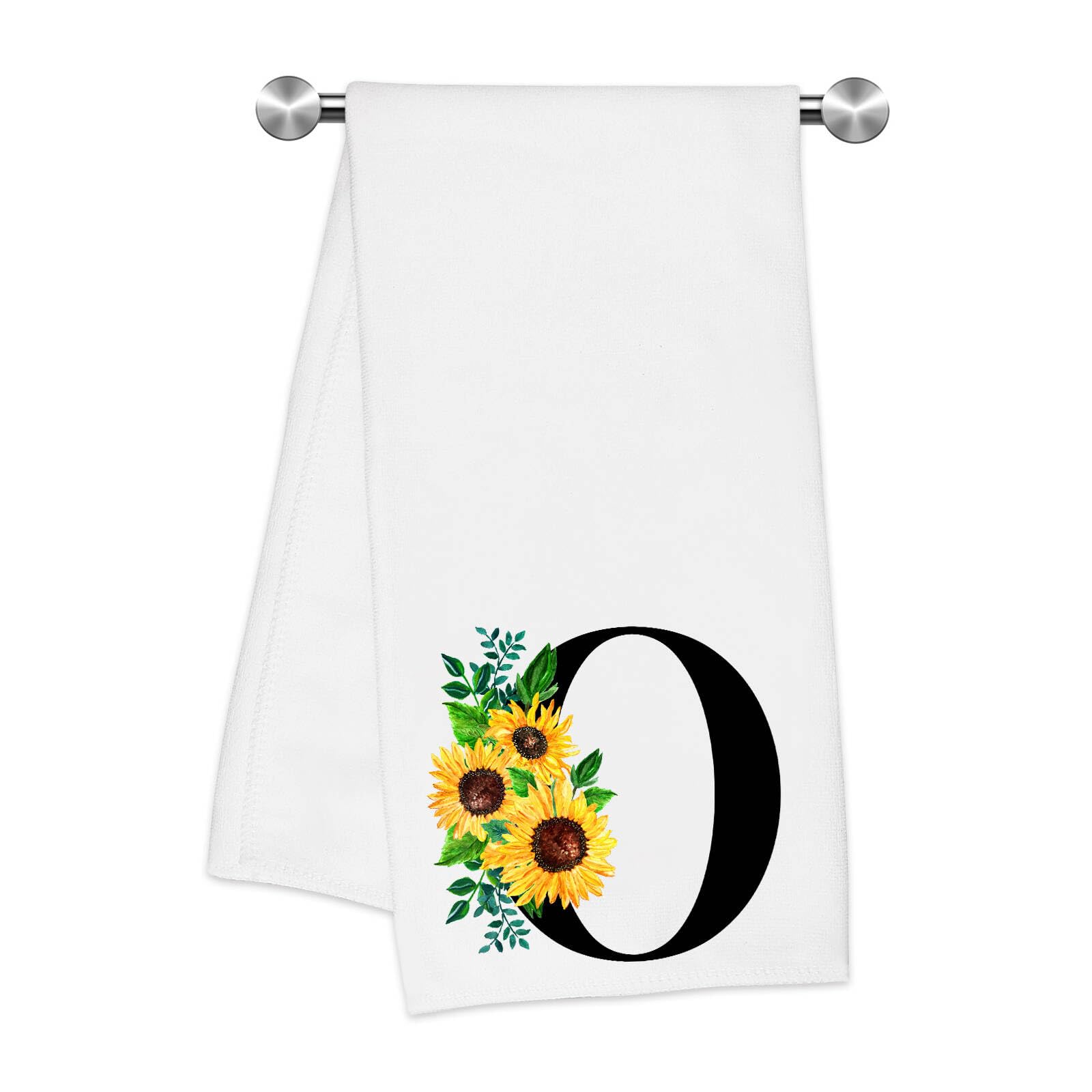 Z-synka Monogrammed Sunflower Hand Towels,Ini-tial O Tea Towel Letter Kitchen Towels,Sunflower Gifts for Women,Monogram Dish Tow