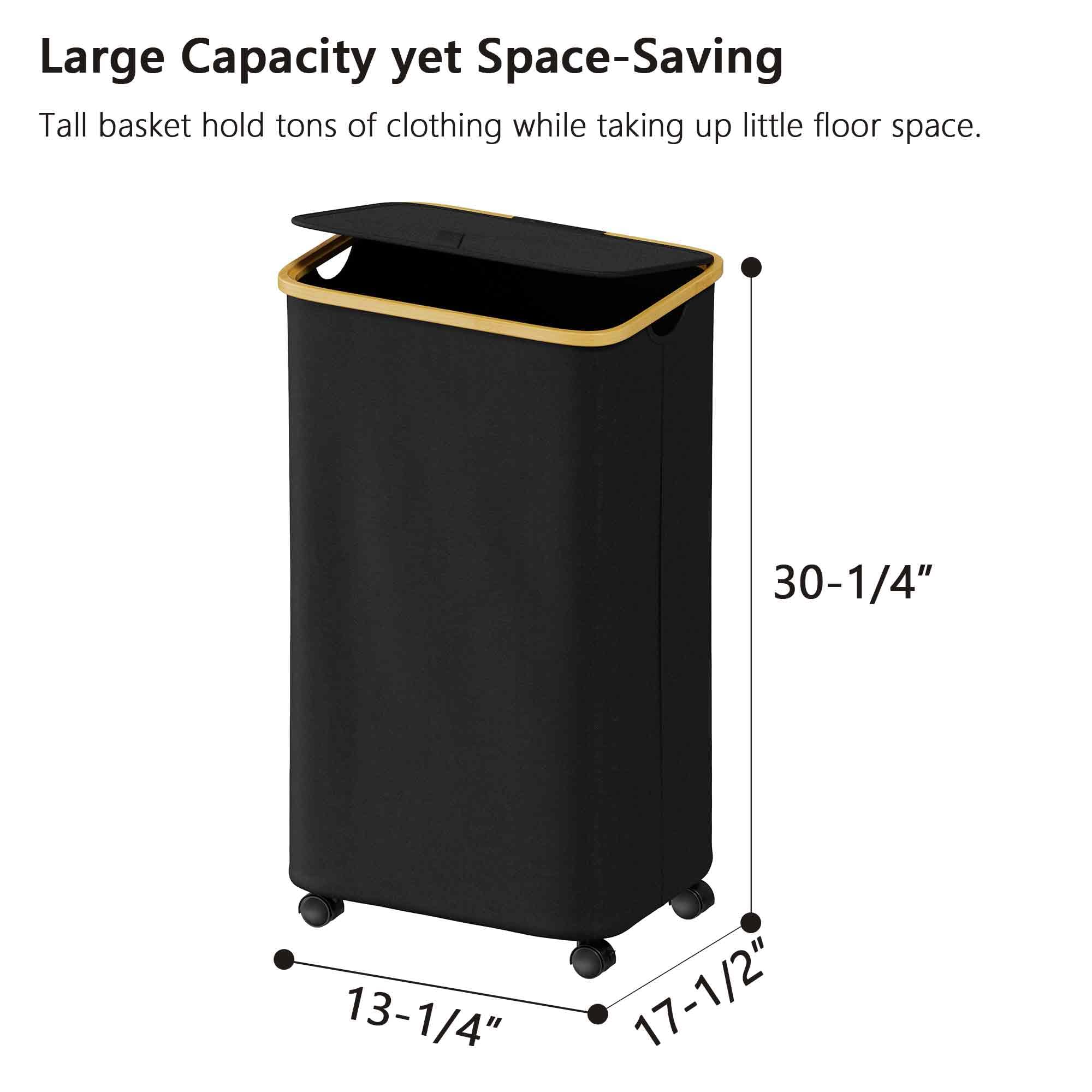 Suoco Laundry Hamper On Wheels 100L, Clothes Basket With Lid And Bamboo Handles, Foldable Laundry Hamper For Bedroom, Bathroom,