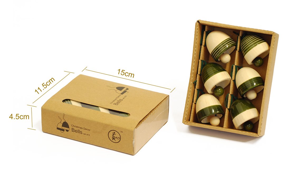 Maya Organic Wood Christmas Decor (Green) Pack Of 6