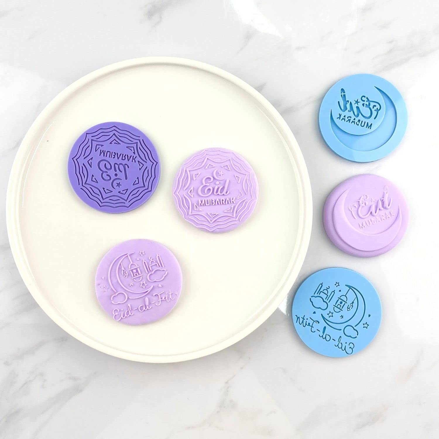Crethinkaty Eid Al-Fitr Fondant Embosser ''Eid Mubarak'' Shape 3D Raised Design Cookie Stamp For Baking Cookies,Decorating Cake/