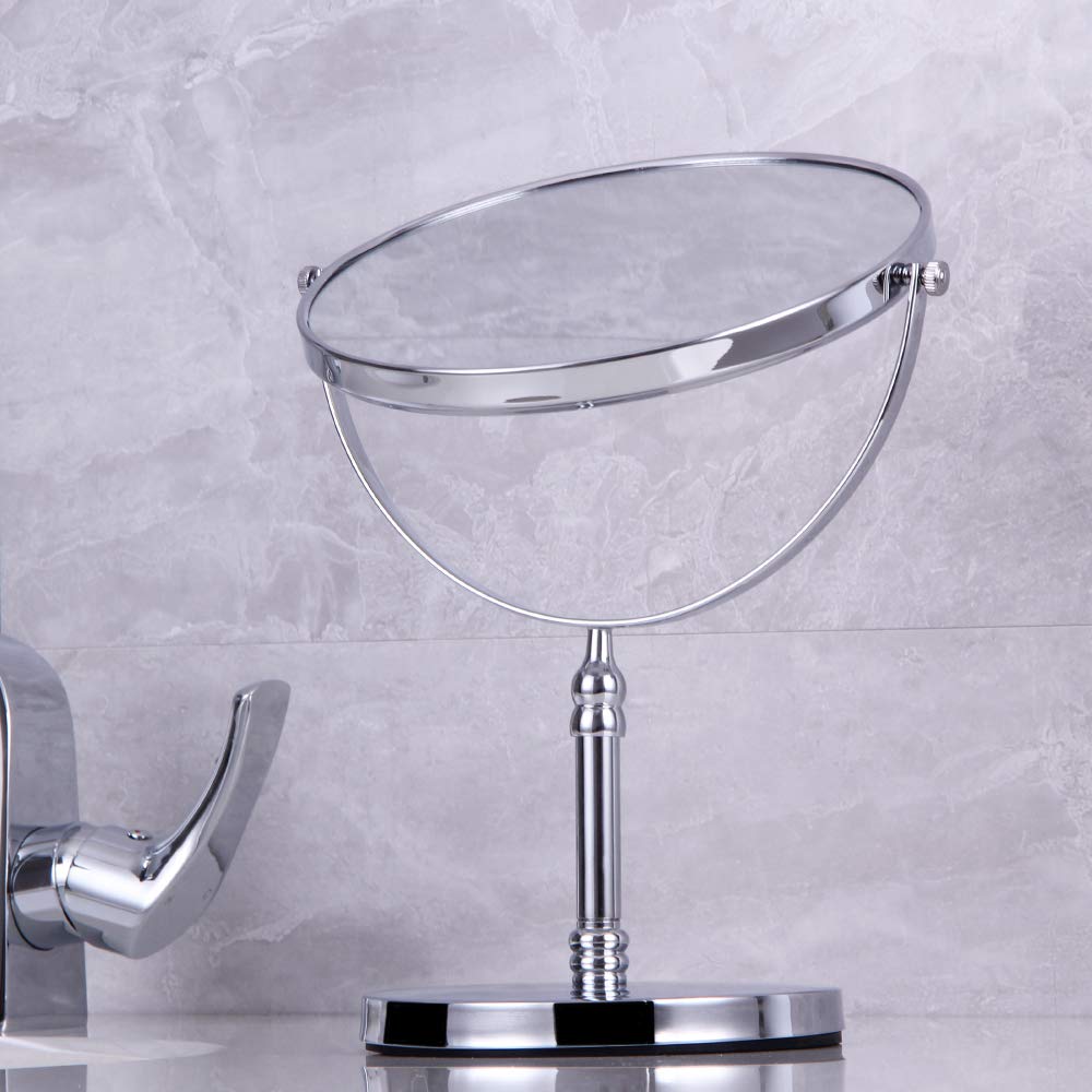 Kimzcn 8-Inch Large Double Sided Swivel Vanity Mirror With 3 X Magnification, Oval Shaped Two-Sided Makeup Mirror, Bathroom Tabl