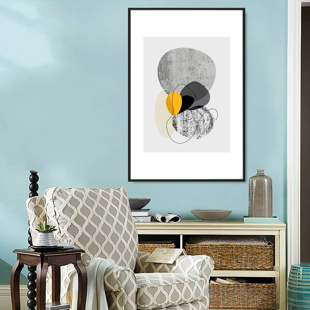Idea4Wall Framed Canvas Print Wall Art Solid & Textured Yellow & Gray Circles Geometric Shapes Illustrations Modern Art Mid-Cent