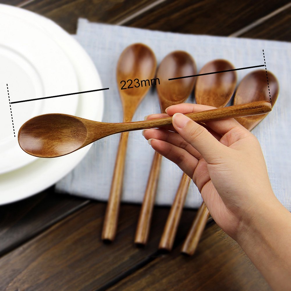 Aoosy Spoons, Wooden Spoons For Eating, 6 Pieces Japanese Natural Plant Ellipse Wooden Ladle Spoon Set For Cooking Mixing Stirri