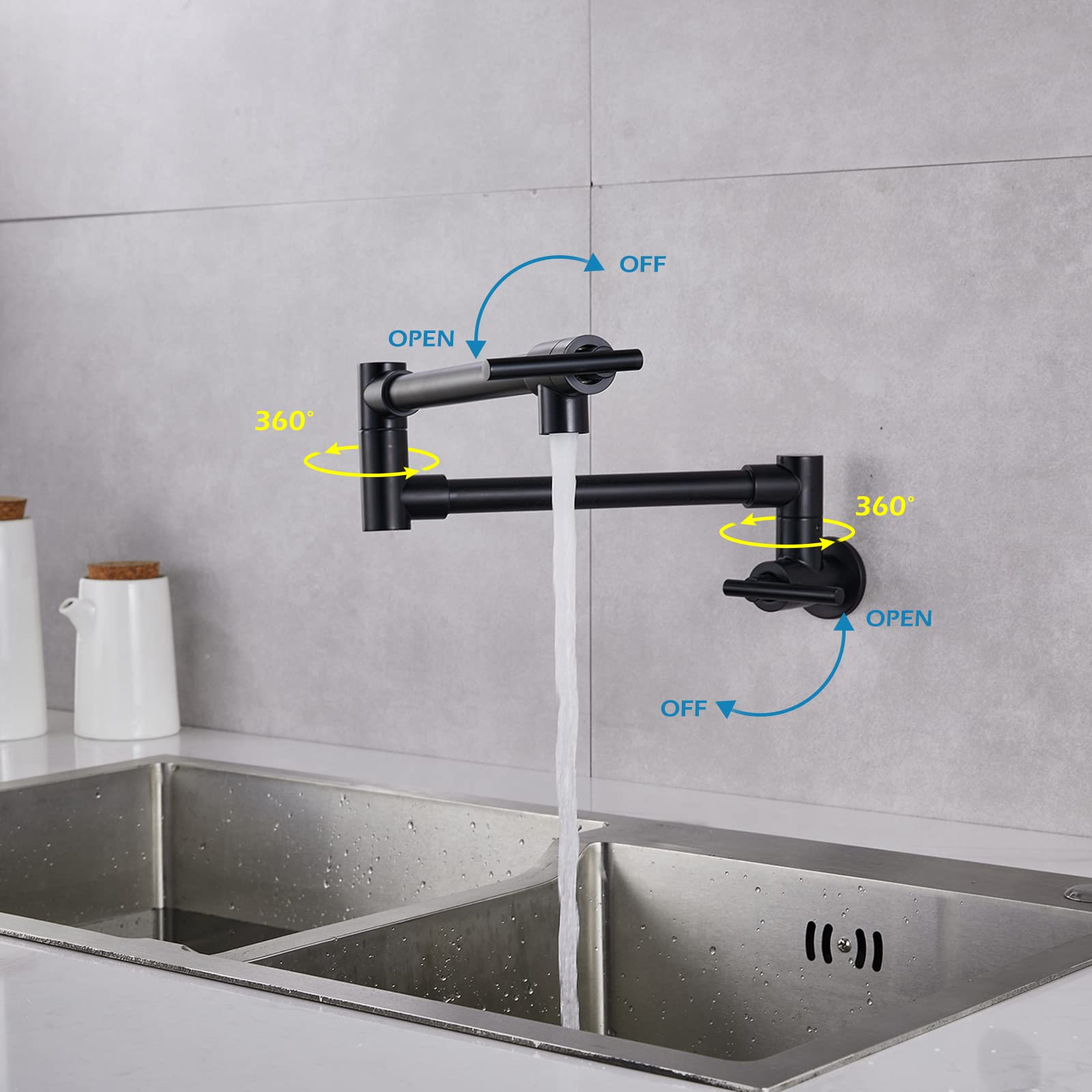 Filter Faucet For Kicten Pot Matte Black Commercial Wall Mount Kitchen Sink Faucet Brass Pot Filler Black Folding Faucet Stainle