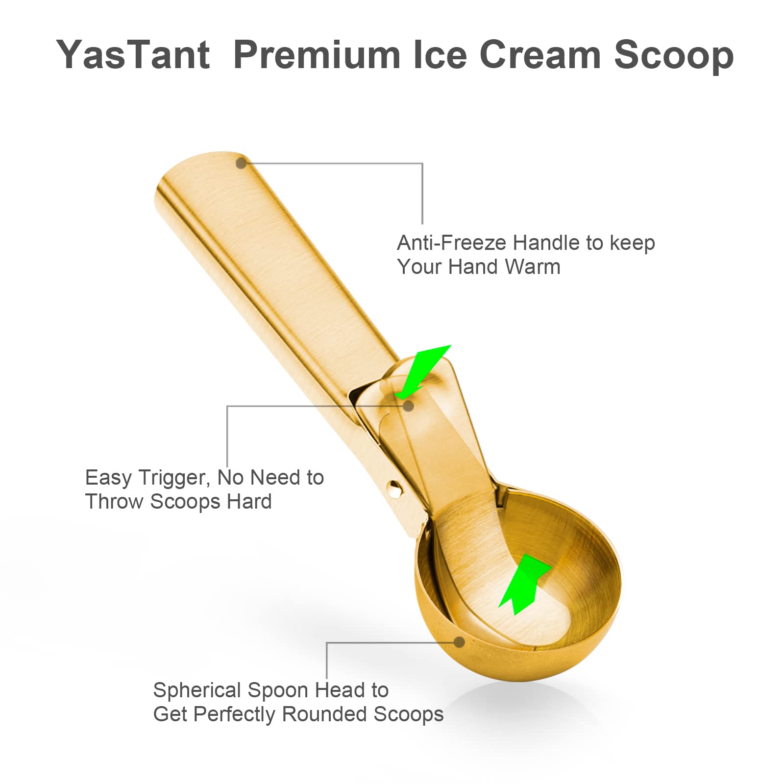 Yastant Premium Ice Cream Scoop With Trigger Ice Cream Scooper Stainless Steel, Heavy Duty Metal Icecream Scoop Spoon Dishwasher