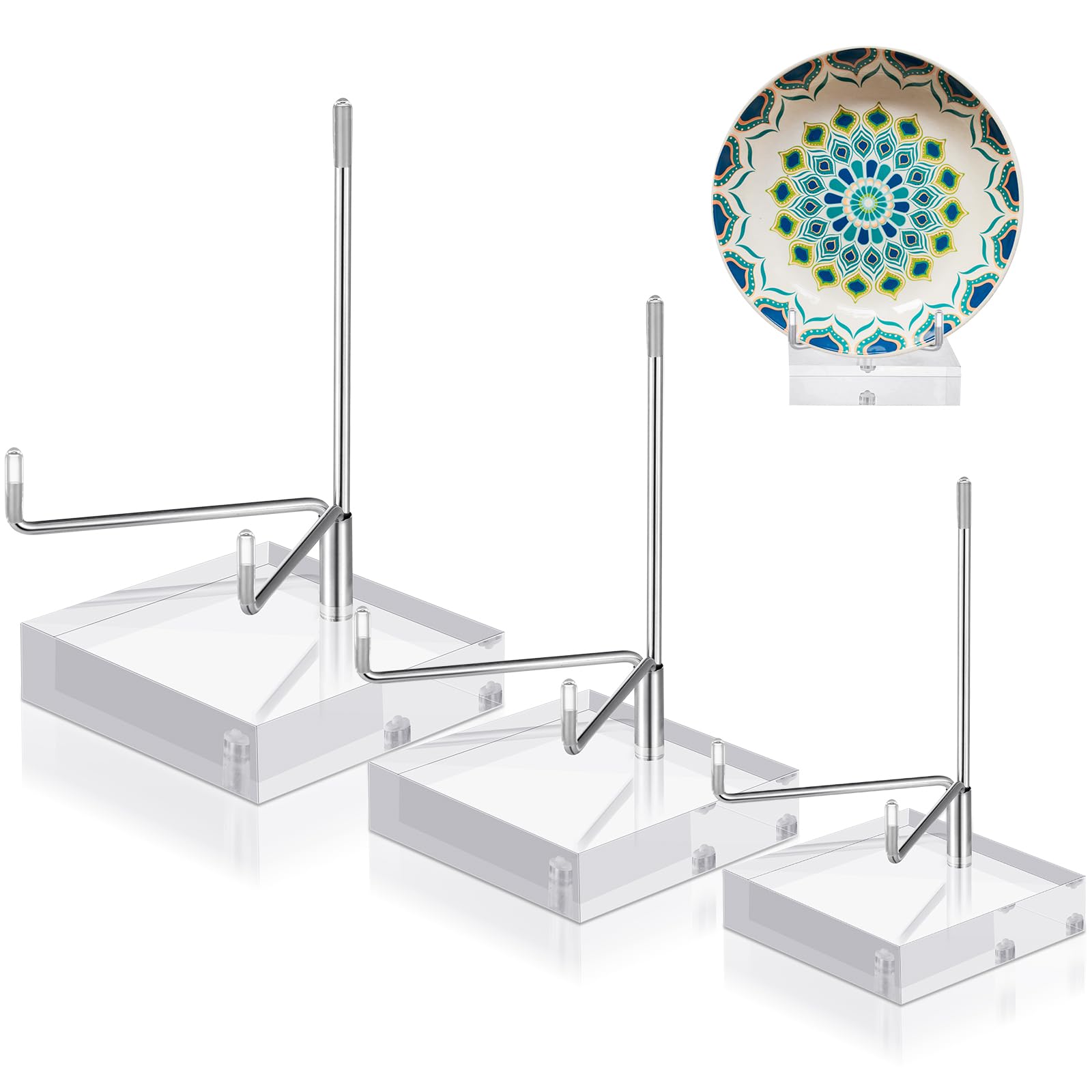 Glenmal 3 Pack Adjustable Metal Arm Display Stand Easel with Acrylic Base for Gemstones Fossils Minerals Plates Collectibles wit