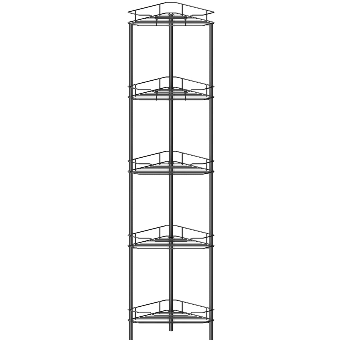 Huggiegems 5 Tier Floor Standing Corner Shower Caddy Organizer Shelf With Hooks, Bathroom Shelves Stand Rack, Black