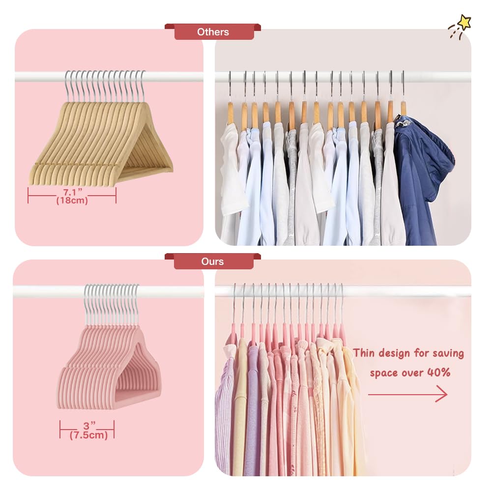 Stormix Baby Velvet Hangers, 50 Pack Children'S Clothes Hangers Non-Slip Kids Hangers For Infant/Toddler Pink