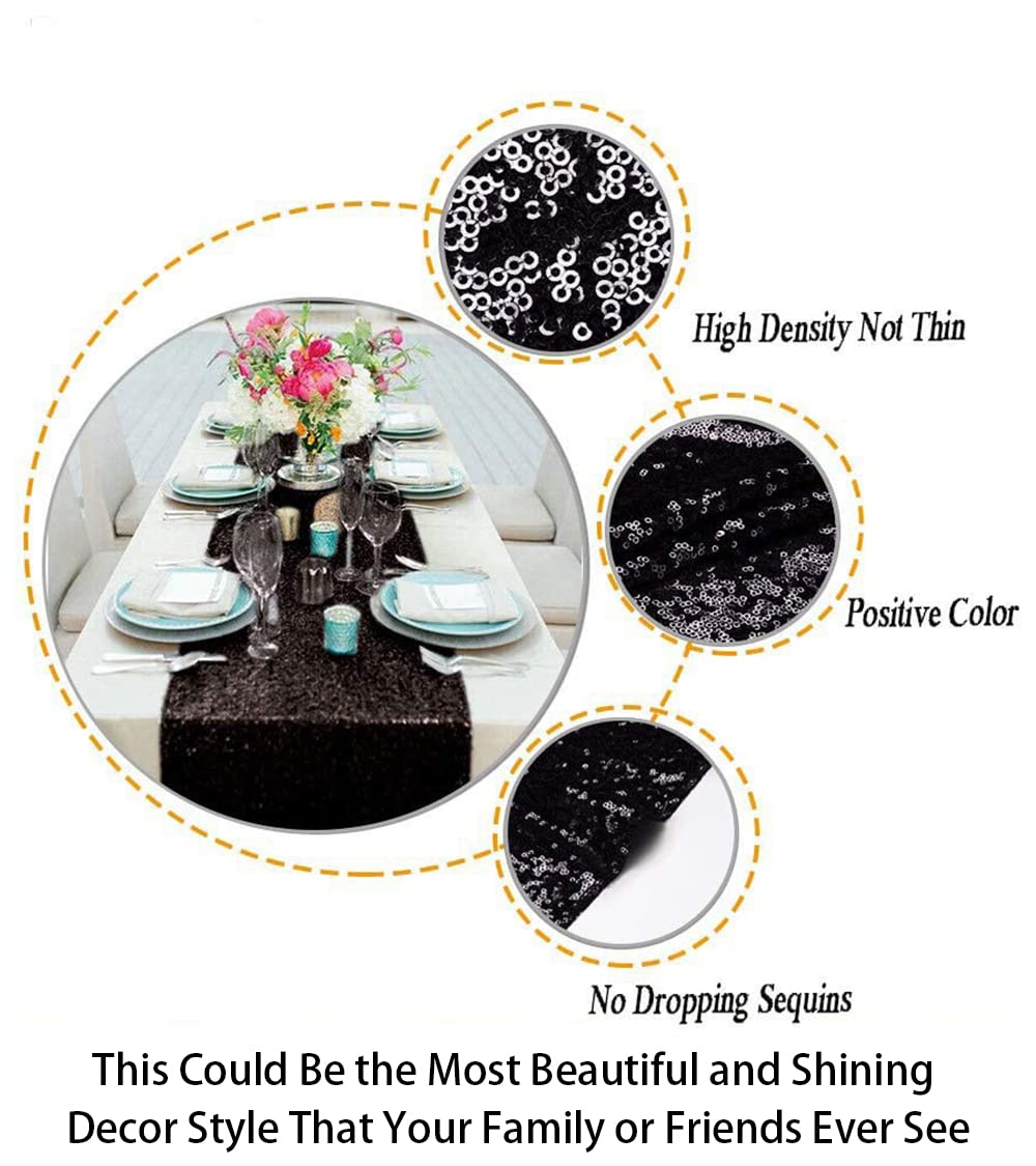 Shidianyi Black Sequin Table Runner 5Pcs Black 12''X72'' Sparkly Table Runners Glitter Table Runner For Party Event Halloween Ta