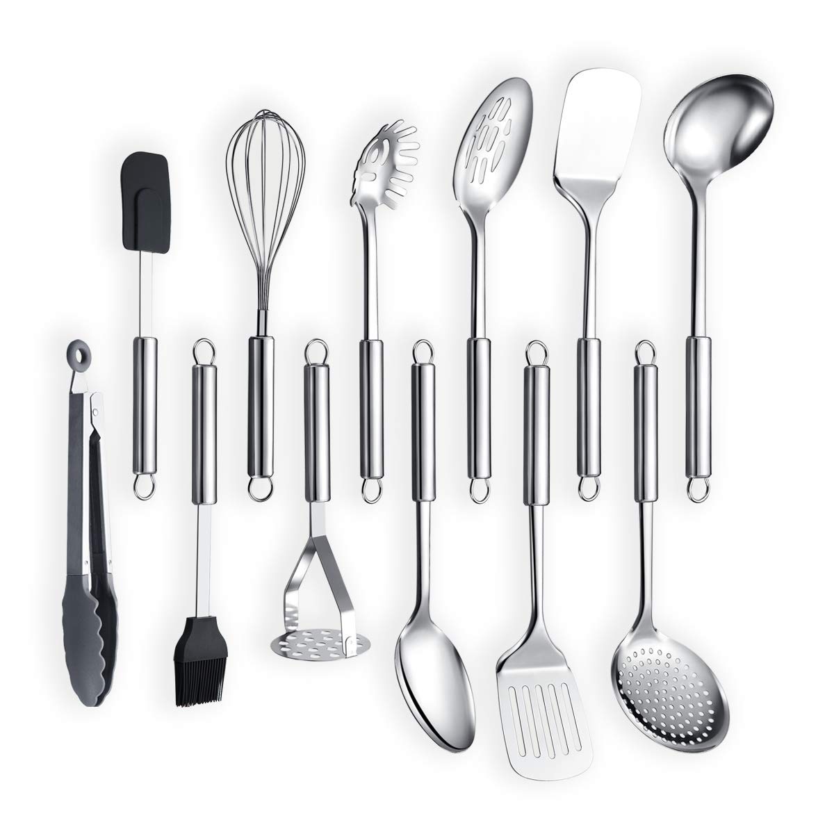 Berglander Cooking Utensil Set 12 Piece Stainless Steel Kitchen Tool Set, Include Cooking Spoon, Spatula, Whisk, Cooking Tong An