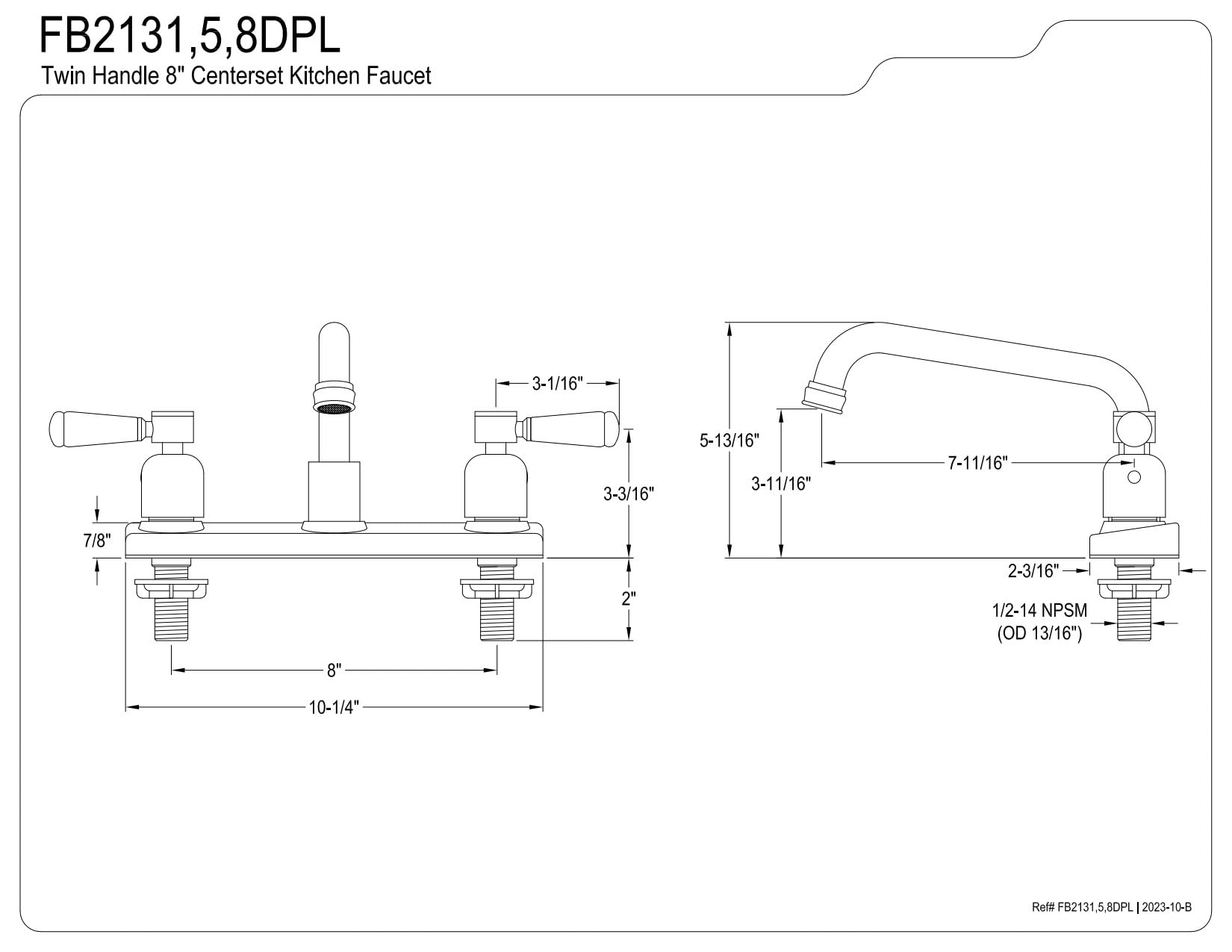Kingston Brass Fb2138Dpl Paris 8-Inch Centerset Kitchen Faucet, Brushed Nickel