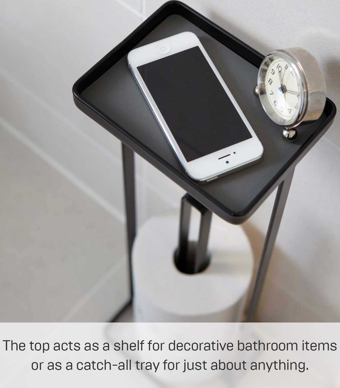 Yamazaki Home Roll Stand With Tray | Steel | Toilet Paper Stocker, One Size, Black