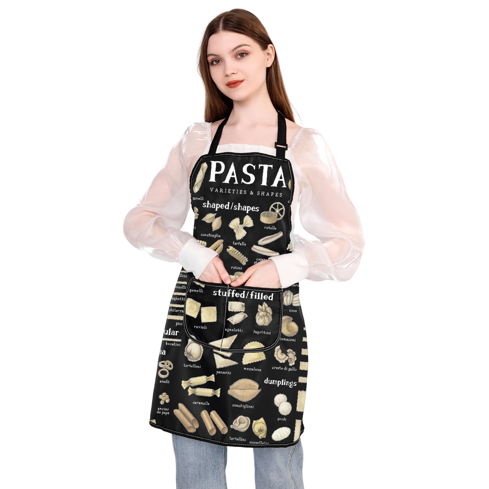 Bdpwss Pasta Chef Apron Italian Pasta Lover Gift Spaghetti Gift Pasta Shapes Themed Gift Pasta Varieties & Shapes Guide Apron (P