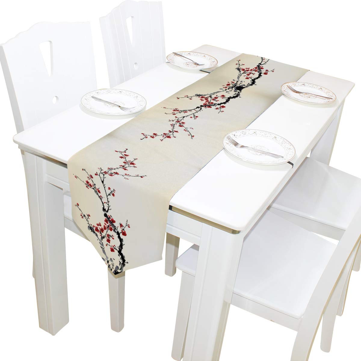 Woor Double-Sided Spring Japanese Cherry Blossom Sakura Tree Table Runner 13 X 90 Inches Long,Table Cloth Runner For Wedding Par