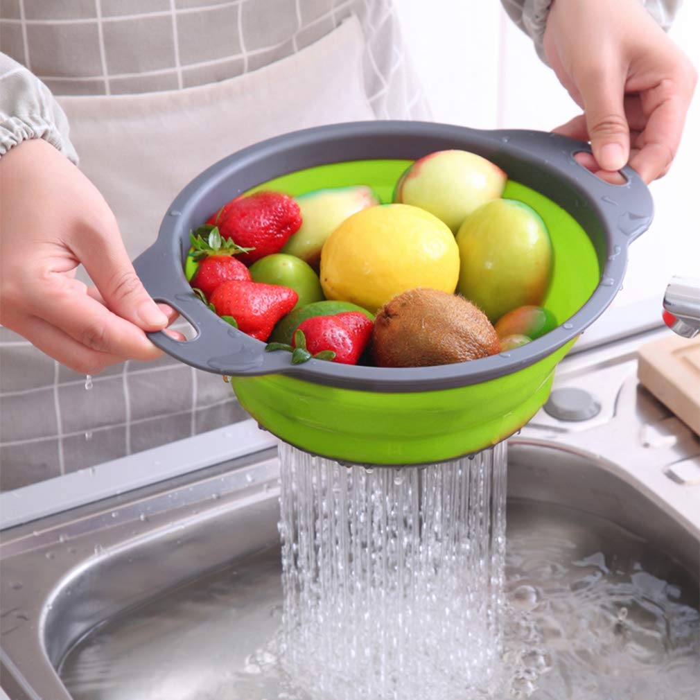 Qimh Collapsible Colander And Strainer Set Of 4, 2 Pc 4 Quart(1 Gal) And 2 Pc 2 Quart(0.5 Gal), Food-Grade Sturdy Plastic Base -