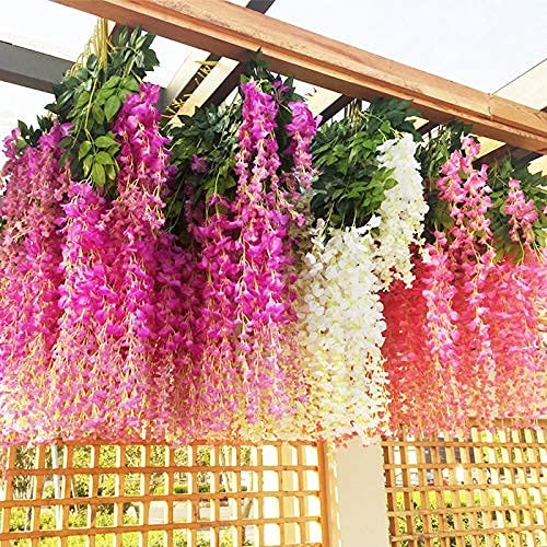 Mundeya Artificial Hanging Wisteria Flower Vine, Pack Of 6, Dark Pink