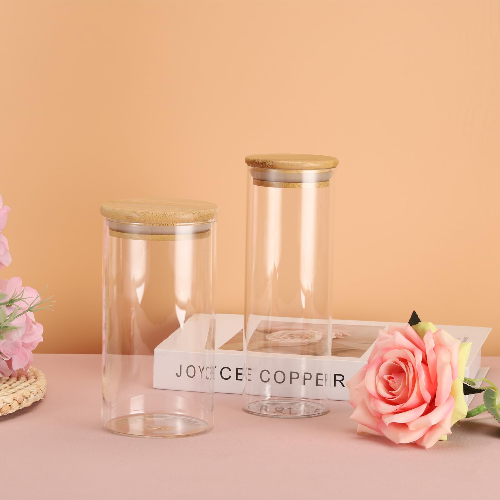 Patikil 17 Oz Glass Jar With Airtight Bamboo Lid, 2 Pack Glass Kitchen Container Clear Food Storage Jar For Nuts Sugar Coffee Be