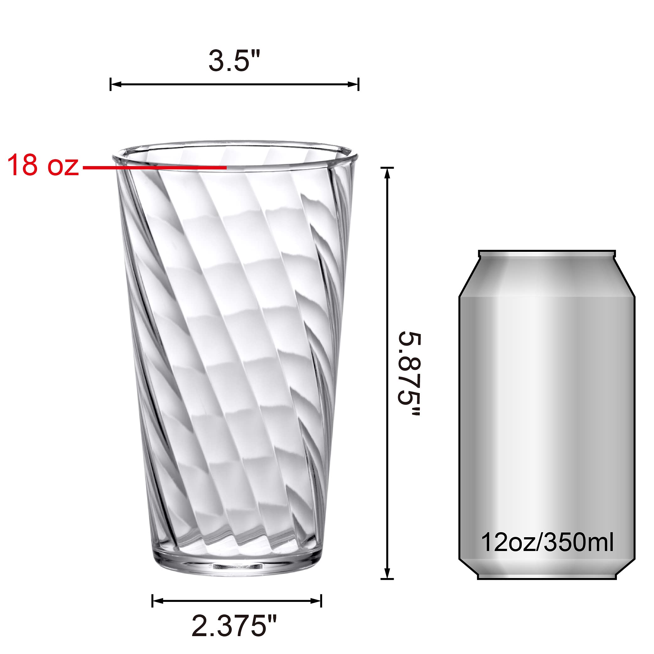 Amazing Abby 18-Ounce Plastic Tumblers Set of 8, All-Clear, BPA-Free, Shatter-Proof, Dishwasher-Safe, Model AA-0065