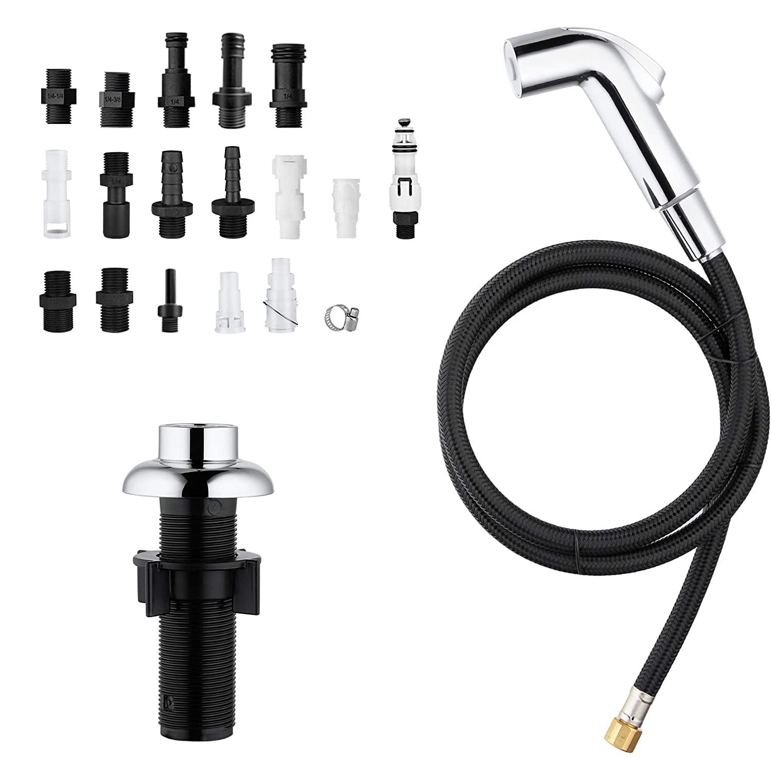 Kitchen Sink Sprayer Replacement - Houtingmann Kitchen Side Sprayer With Hose And Holder, Kitchen Sprayer With 17 Adapters, Chro