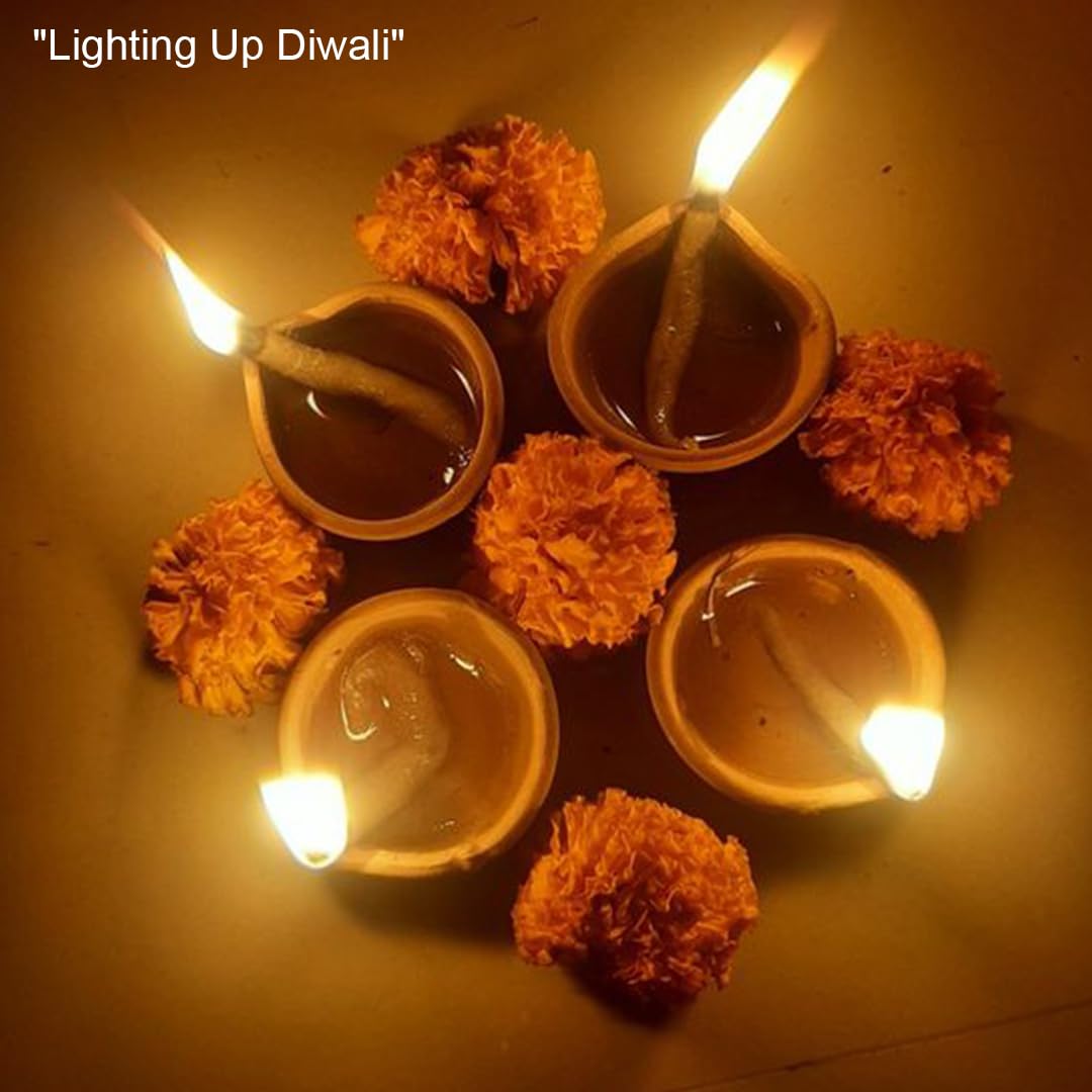 Diwali Diyas Clay Diya Diyas for Pooja with Cotton Wicks [14 Pcs] - Indian Puja Oil Lamp Diwali Pooja - Diwali Decoration for Ho