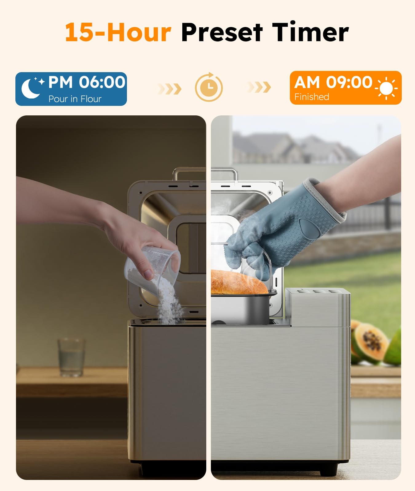 2Lb Bread Maker Machine, Osipoto 17 In 1 Automatic Stainless Steel Bread Machine, Non-Stick, Beginner-Friendly Controls, 15 Hour