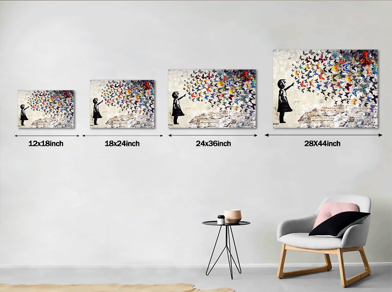 Colorful Graffiti Street Canvas Wall Art Funny Butterfly Banksy Street Art Mural Pop Art Modern Home Office Wall Decor Framed Ca