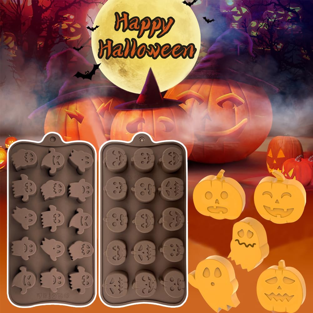 2 Pack Pumpkin Ghost Silicone Mold Halloween Chocolate Cookie Baking Mold Pumpkin And Ghost Shapes Diy Decoration Tools For Bisc