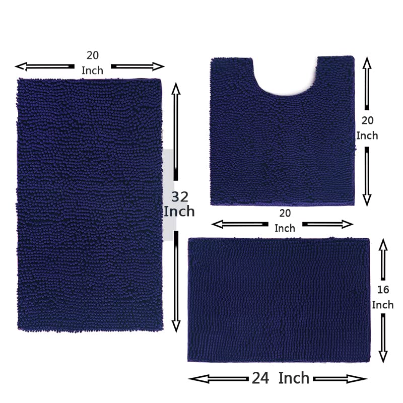 Madeals Chenille Bath Rug Set 3 Piece Bathroom Contour Rugs Combo, Soft Shaggy 2 Piece Bath Shower Mat And U-Shaped Toilet Floor