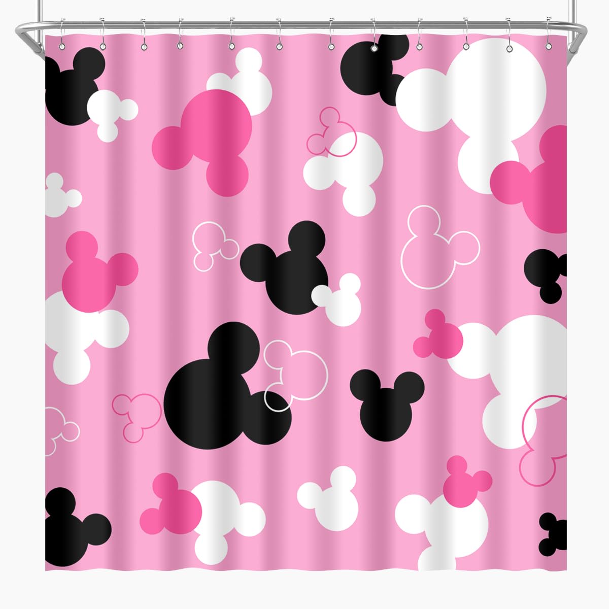 Biysuc Pink Mouse Head Shower Curtain Black And White Children Cartoons Kids Bath Curtain Cute Animal Grey Bathroom Home Decor W