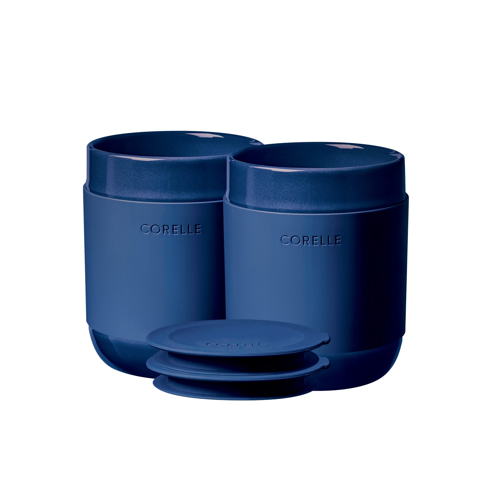 Corelle Stoneware 4-Pc Tumbler Set Of 2 With Lids, Handcrafted Artisanal Travel Mug, Solid Glaze Stoneware, 13-1/2-Oz Travel Cof