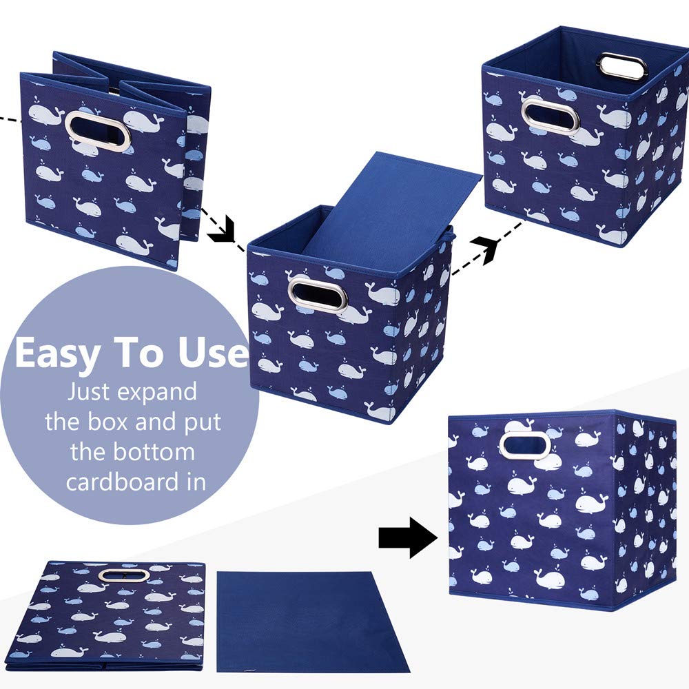 HSDT 13" Collapsible Storage Cubes - Navy Blue Non-Woven Fabric Bins, Foldable Drawer Organizer, Model QY-SC04-6
