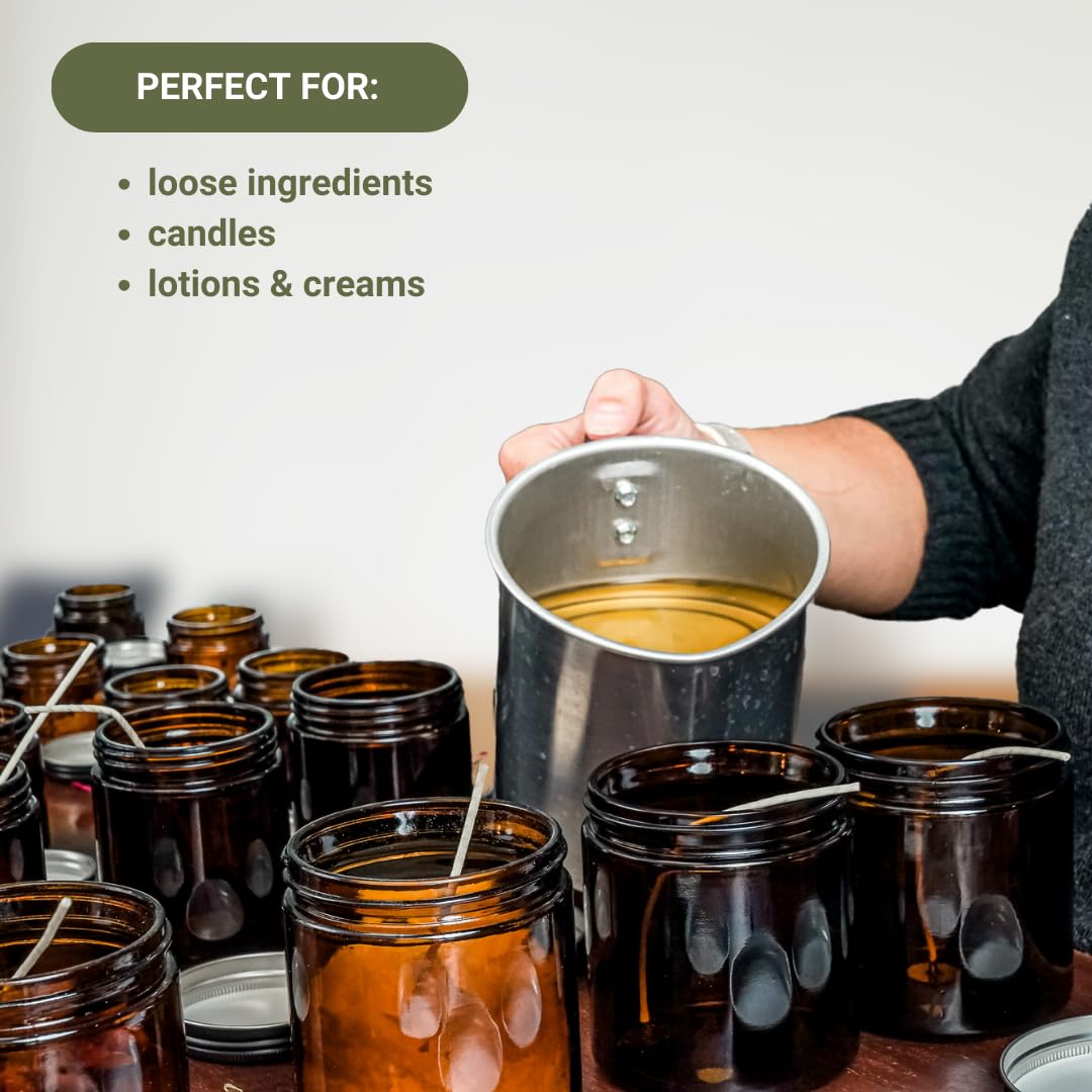 Nature Packaged Glass Amber 16Oz Jar - 12 Packs, Empty Round Jars For Beauty Products, Lotion, And Powders - Black Lid - Small C