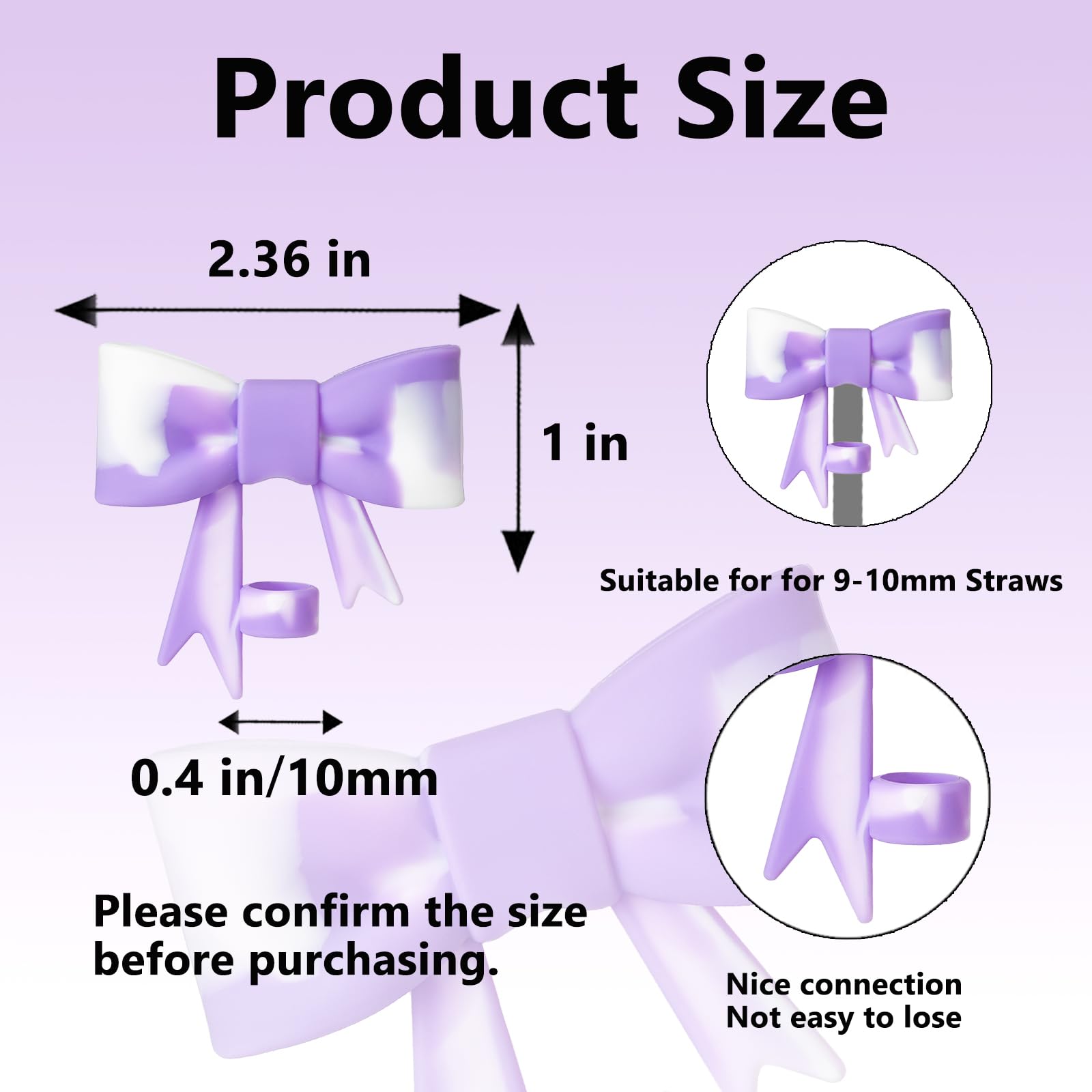 YAYAYOUNG Silicone Straw Covers - 3 Pcs Purple Bow Toppers for Stanley 30/40 oz Tumblers, 10mm Size, Reusable Lid Protectors