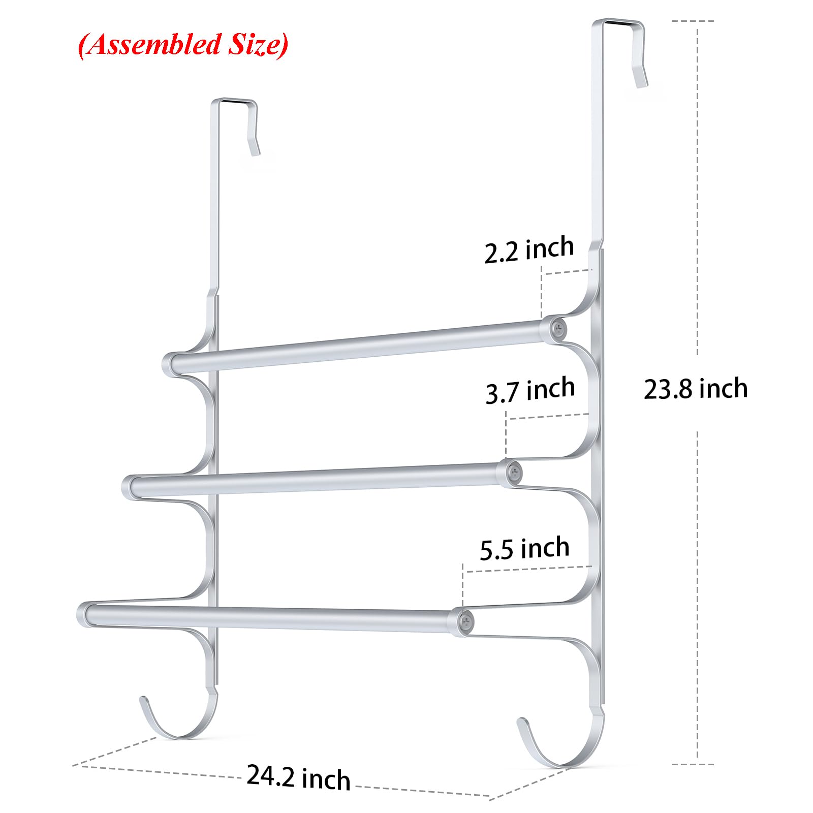 Canyave Over The Door Towel Rack, Triple Towel Storage Holder With Hooks, 23.62 Inches Towel Bar Hanger Towel Racks For Bathroom