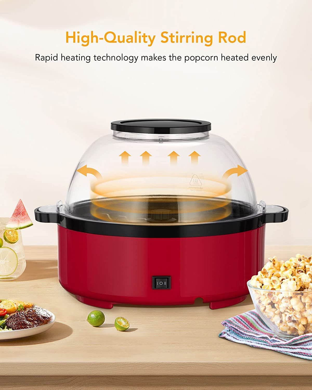 Kitchen Large Microwave Popcorn Maker, Hot-Oil Popcorn Popper Maker With Nonstick Plate & Stirring Rod, Large Lid For Serving Bo