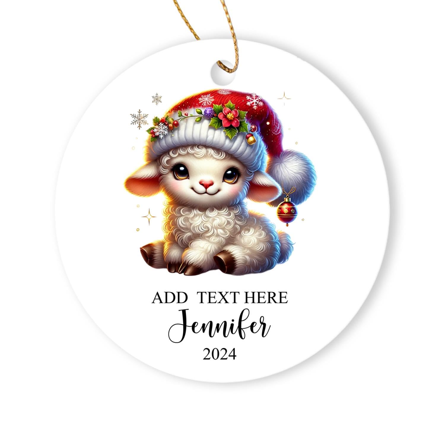 Custom Cow Christmas Ornament 2025, Cute Cow Ornaments for Christmas Tree, Personalized Baby Animal Santa Hat Xmas Ornament, Gif