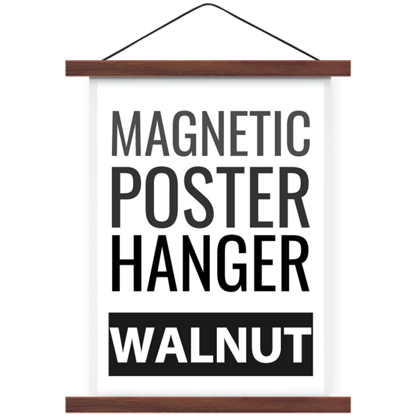 Magnetic Poster Hanger Frame 13 Inch Wide, Walnut, Strong Magnet, Premium Wood And Quick Assembly, Wall Hanging Wooden Frame For